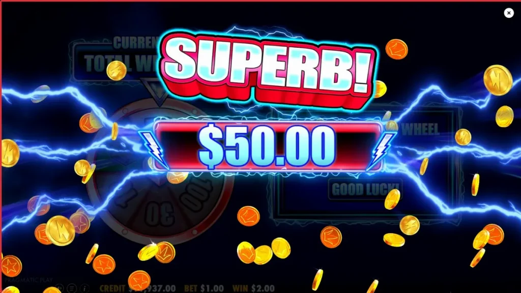 777 Wheel Blitz سلاٹ گیم کا نیون تھیم والا انٹرفیس