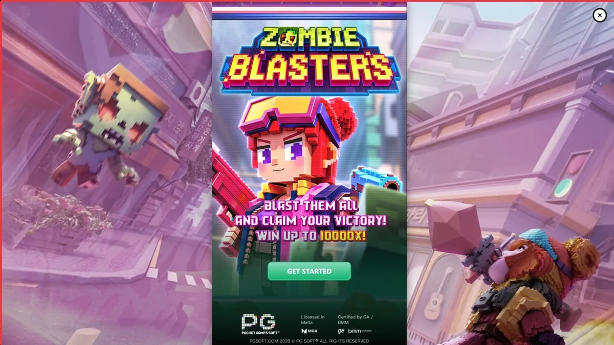 Zombie Blasters slot machine interface with retro arcade graphics