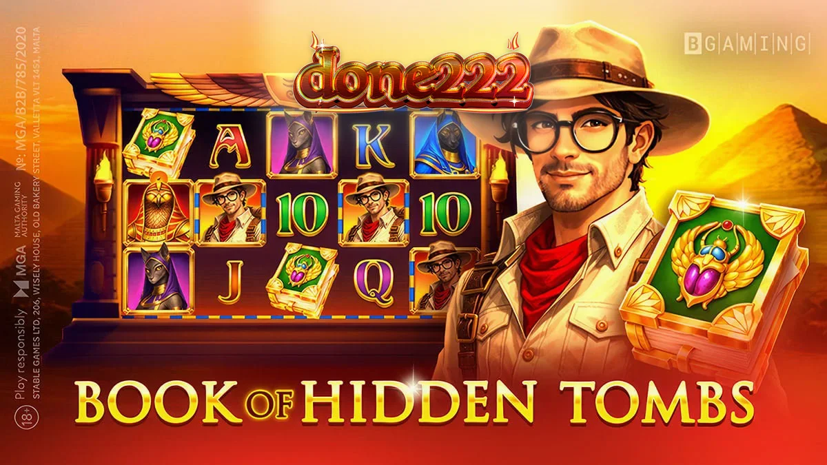 Book of Hidden Tombs سلاٹ کا ایک منظر جس میں قدیم مصری علامات دکھائی دے رہی ہیں۔